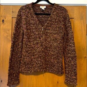 Vintage Talbots dual Zip Front chunky knit Cardigan Womens L soft multi color